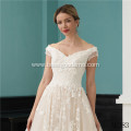 Backless V-neck Natural Appliques Sweep Sleeveless beaded lace pleated size oem wedding dress Plus Size